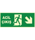 Fosforlu Acil Çıkış Levhası: Sağ Aşağı Yönlendirme İşareti