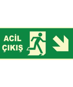 Fosforlu Acil Çıkış Levhası: Sağ Aşağı Yönlendirme İşareti