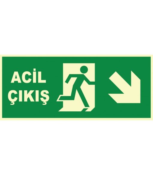 Fosforlu Acil Çıkış Levhası: Sağ Aşağı Yönlendirme İşareti