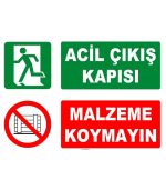 Acil Çıkış Kapısı Levhası: Malzeme Koymayın, Sola Koşan Uyarı Etiketi