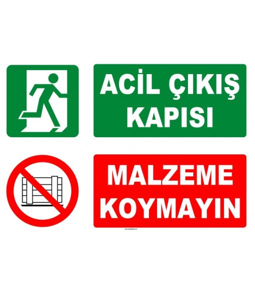 Acil Çıkış Kapısı Levhası: Malzeme Koymayın, Sağa Yön