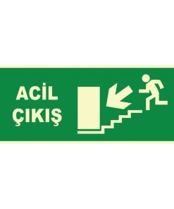 Fosforlu Acil Çıkış Levhası - Sol Aşağı Yönlendirme Tabelası