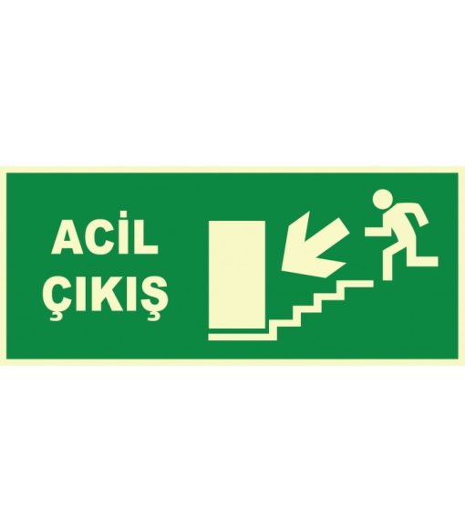 Fosforlu Acil Çıkış Levhası - Sol Aşağı Yönlendirme Tabelası