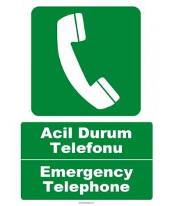 Türkçe İngilizce Acil Durum Telefonu Levhası | Emergency Telephone