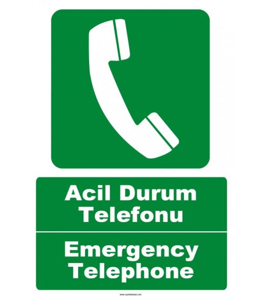 Türkçe İngilizce Acil Durum Telefonu Levhası | Emergency Telephone