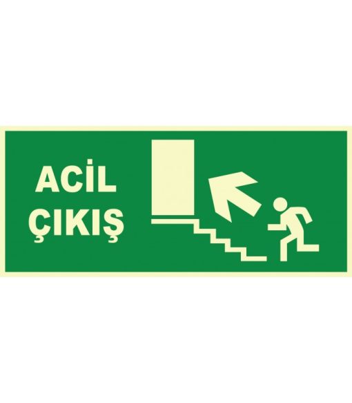 Fosforlu Acil Çıkış Levhası - Sol Yukarı Yönlendirme