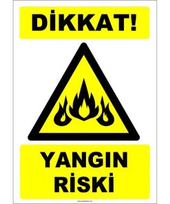 Dikkat! Yangın Riski Levhası - Güvenlik ve Uyarı Etiketi