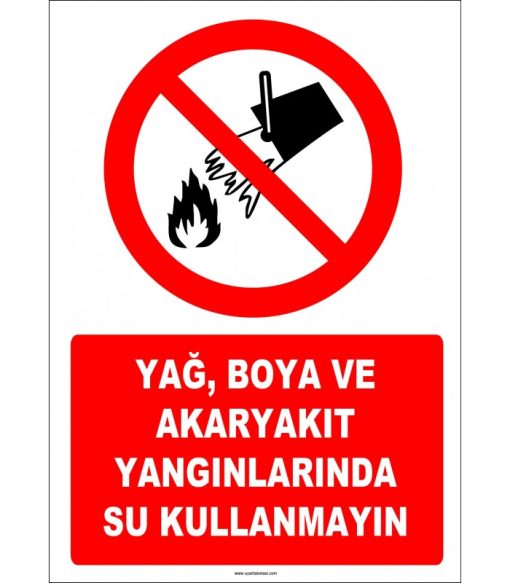 Yağ, Boya, Akaryakıt Yangınları için Su Kullanılmaz Levhası