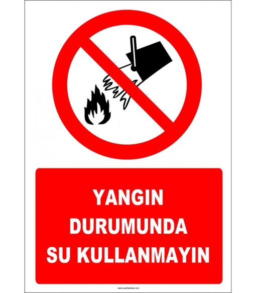 Yangın Durumunda Su Kullanmayın Levhası - Acil Güvenlik Etiketi