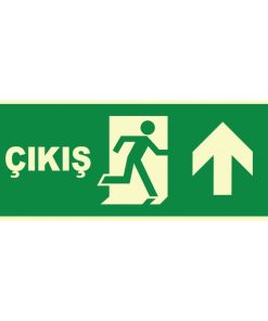 Fosforlu Acil Çıkış Levhası: Sağa ve Yukarı Yönlendirme Etiketi