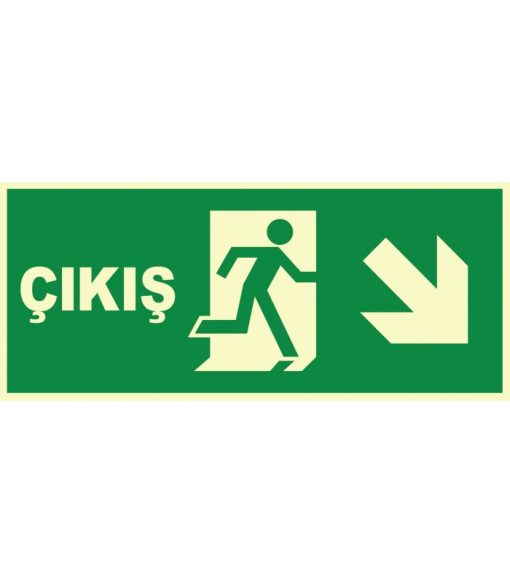 Fosforlu Acil Çıkış Levhası: Sağ Aşağı Yönlendirme Tabelası