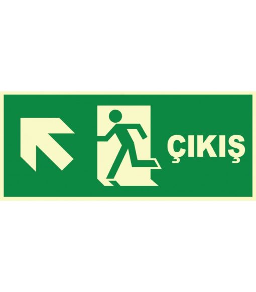 Fosforlu Acil Çıkış Levhası: Sol Yukarı Yönlendirme, Hızlı Çıkış Etiketi