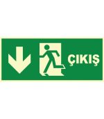 Fosforlu Acil Çıkış Levhası: Sol Aşağı Yönlendirme, Işıklı