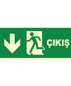 Fosforlu Acil Çıkış Levhası: Sol Aşağı Yönlendirme, Işıklı