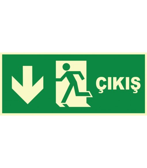 Fosforlu Acil Çıkış Levhası: Sol Aşağı Yönlendirme, Işıklı