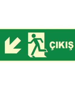 Fosforlu Acil Çıkış Levhası: Sol Aşağı Yönlendirme Etiketi