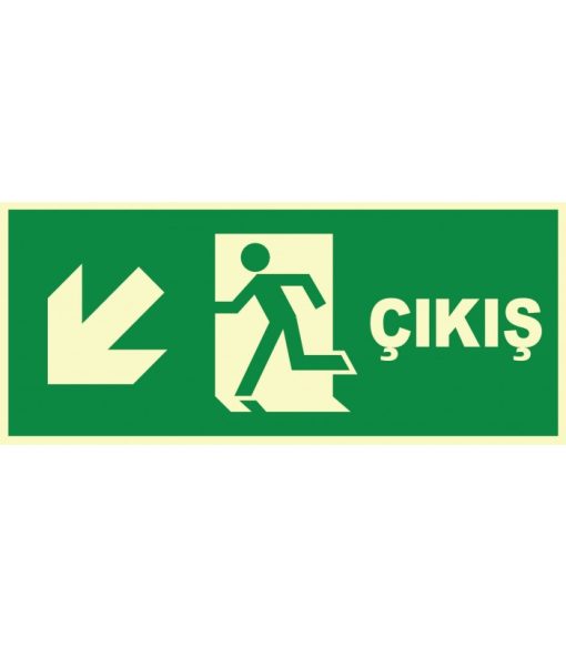 Fosforlu Acil Çıkış Levhası: Sol Aşağı Yönlendirme Etiketi