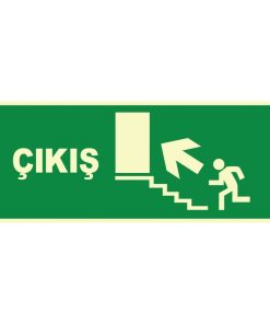 Fosforlu Acil Çıkış Levhası: Merdivenden Yukarı Sola Yönlendirme