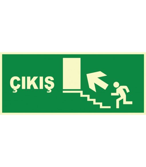 Fosforlu Acil Çıkış Levhası: Merdivenden Yukarı Sola Yönlendirme