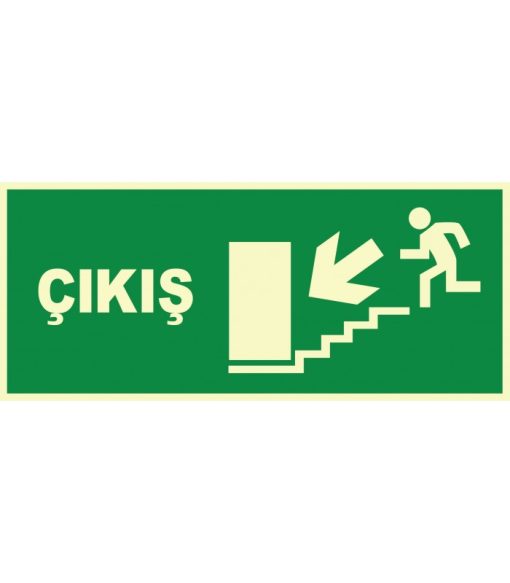 Fosforlu Acil Çıkış Levhası: Merdivenden Aşağı Sol Yönlendirme