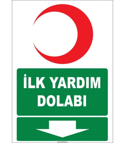 İlk Yardım Dolabı Levhası - Aşağı Yön Güvenlik İşareti