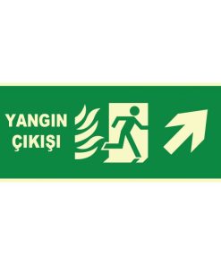 Fosforlu Yangın Çıkışı Levhası: Sağ Yukarı Yönlendirme Tabelası