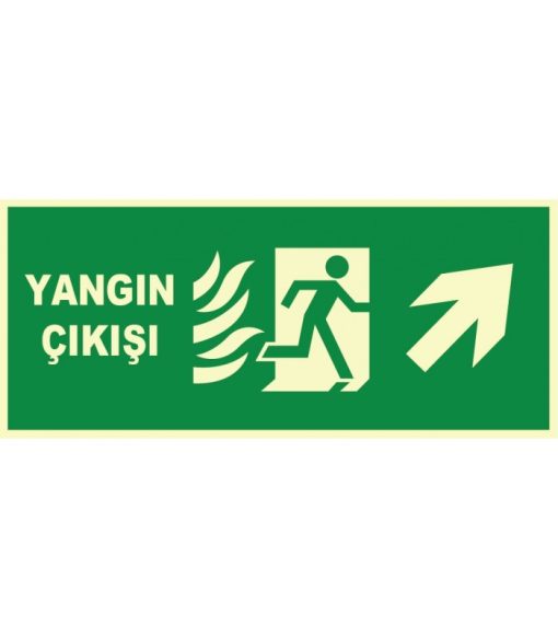 Fosforlu Yangın Çıkışı Levhası: Sağ Yukarı Yönlendirme Tabelası