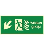 Fosforlu Yangın Çıkışı Levhası: Sol Aşağı Yönlendirme Oku