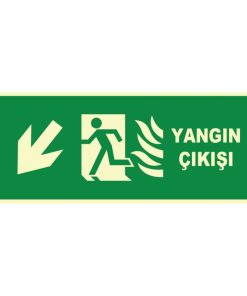 Fosforlu Yangın Çıkışı Levhası: Sol Aşağı Yönlendirme Oku