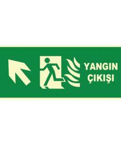 Fosforlu Yangın Çıkışı Levhası: Sol Yukarı Yönlendirme Ok