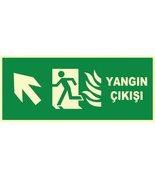 Fosforlu Yangın Çıkışı Levhası: Sol Yukarı Yönlendirme Ok