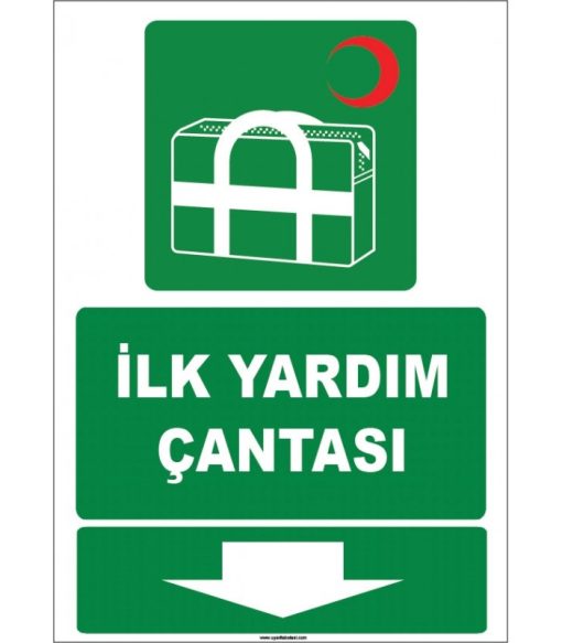 İlk Yardım Çantası Aşağıda İşareti - Güvenlik ve Acil Durum Levhası