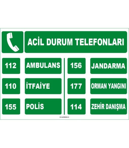 Acil Durum Telefonları Levhası/Etiketi - Güvenlik İşareti