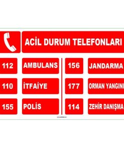Acil Durum Telefonları Levhası, Güvenlik İşareti - Hızlı Kargo