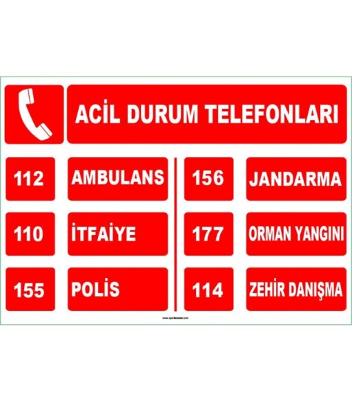 Acil Durum Telefonları Levhası, Güvenlik İşareti - Hızlı Kargo