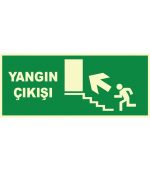 Yangın Çıkışı Sol Merdiven Yukarı Yönlendirme Levhası