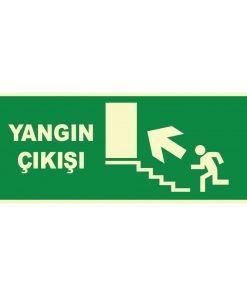 Yangın Çıkışı Sol Merdiven Yukarı Yönlendirme Levhası