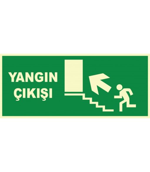 Yangın Çıkışı Sol Merdiven Yukarı Yönlendirme Levhası