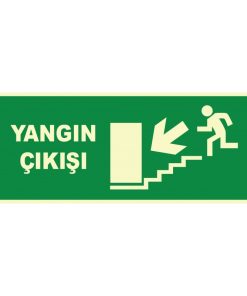 Yangın Çıkışı Sol Merdiven Aşağı Yönlendirme Levhası Etiketi
