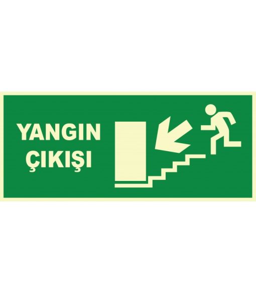 Yangın Çıkışı Sol Merdiven Aşağı Yönlendirme Levhası Etiketi