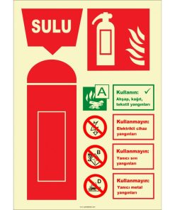 Fosforlu Sulu Yangın Söndürücü Etiketi - Acil Güvenlik Levhası