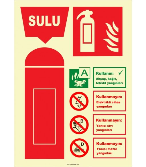 Fosforlu Sulu Yangın Söndürücü Etiketi - Acil Güvenlik Levhası