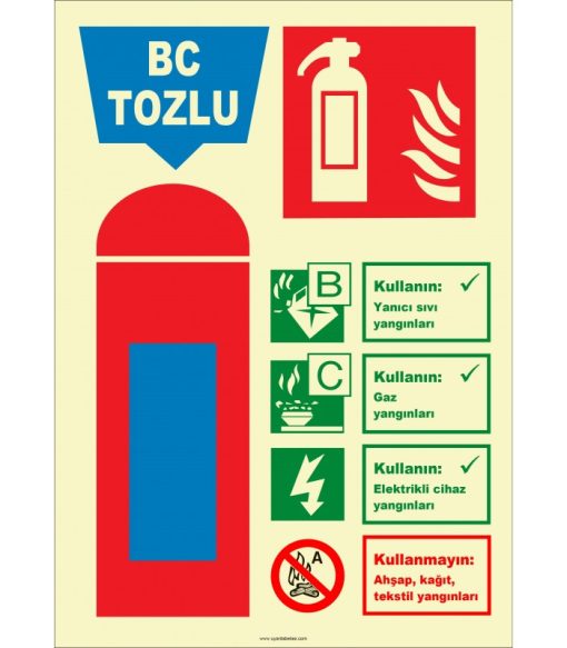 Fosforlu BC Tozlu Yangın Söndürücü - Yüksek Görünürlük Güvenlik Levhası
