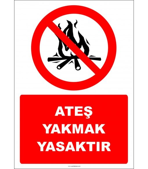 Ateş Yakmak Yasaktır Levhası | Güvenlik Uyarısı Etiketi