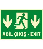 Fosforlu Türkçe İngilizce Acil Çıkış Levhası - Aşağı Yön