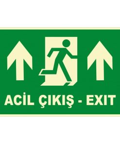 Fosforlu Acil Çıkış Levhası: Türkçe İngilizce, Yukarı Yön Exit