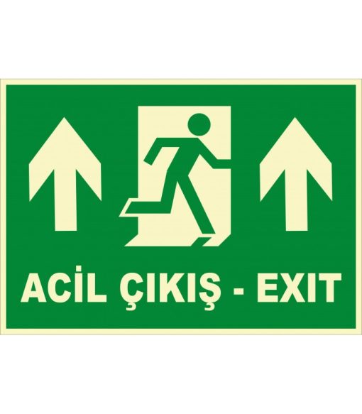 Fosforlu Acil Çıkış Levhası: Türkçe İngilizce, Yukarı Yön Exit