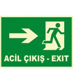 Fosforlu Acil Çıkış Levhası: Sağa Koşan Adam Türkçe İngilizce