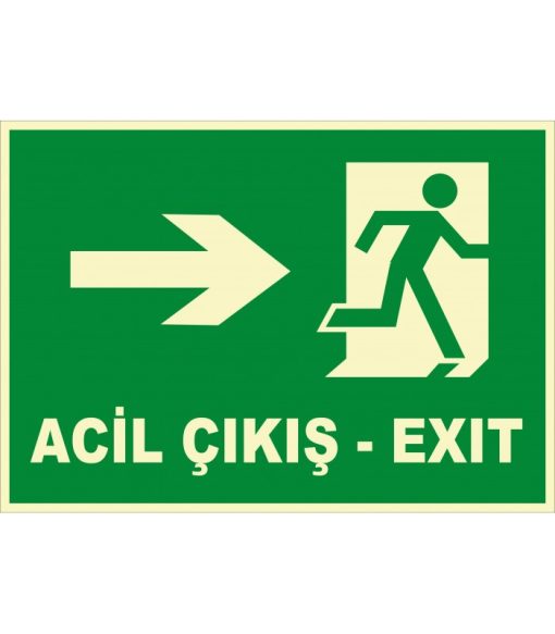 Fosforlu Acil Çıkış Levhası: Sağa Koşan Adam Türkçe İngilizce