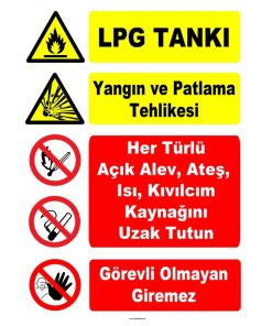 LPG Tankı Yangın ve Patlama Tehlikesi Uyarı Levhası (Açık Alev Yasak)